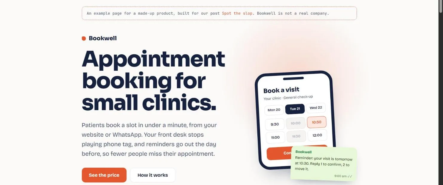 The Bookwell page we built: